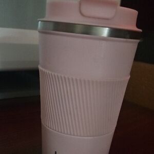 Pink Travel Coffee Mug - Silicone Grip, Leak-Resistant